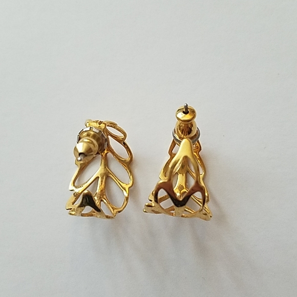 Golden Leaf Shaped Loop Earrings - Picture 3 of 4